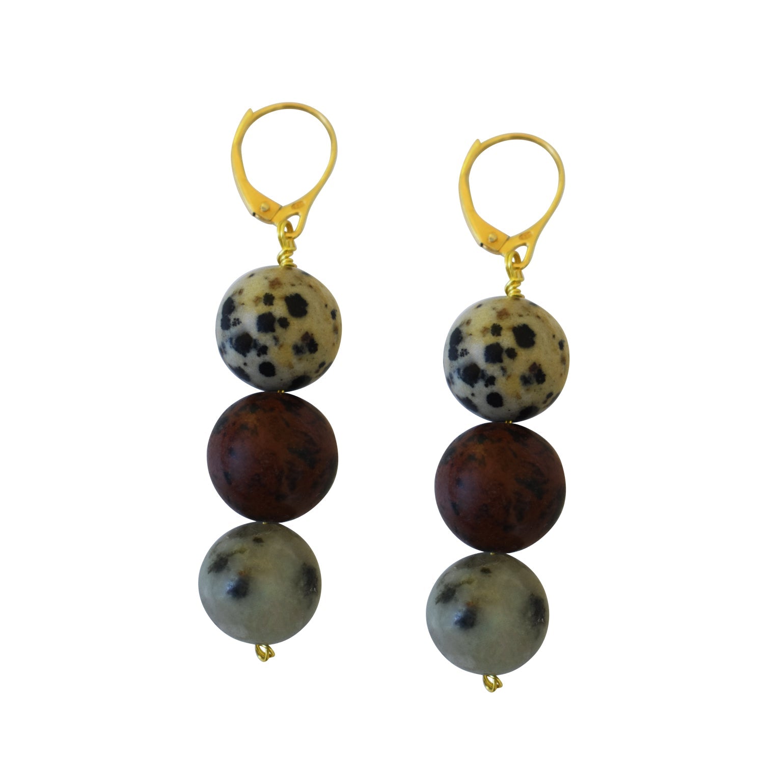 Poppy, Dalmatian & Sesame Jasper Yellow gold vermeil or 9k or 18k gold earrings, Bloom Collection | by nlanlaVictory-2