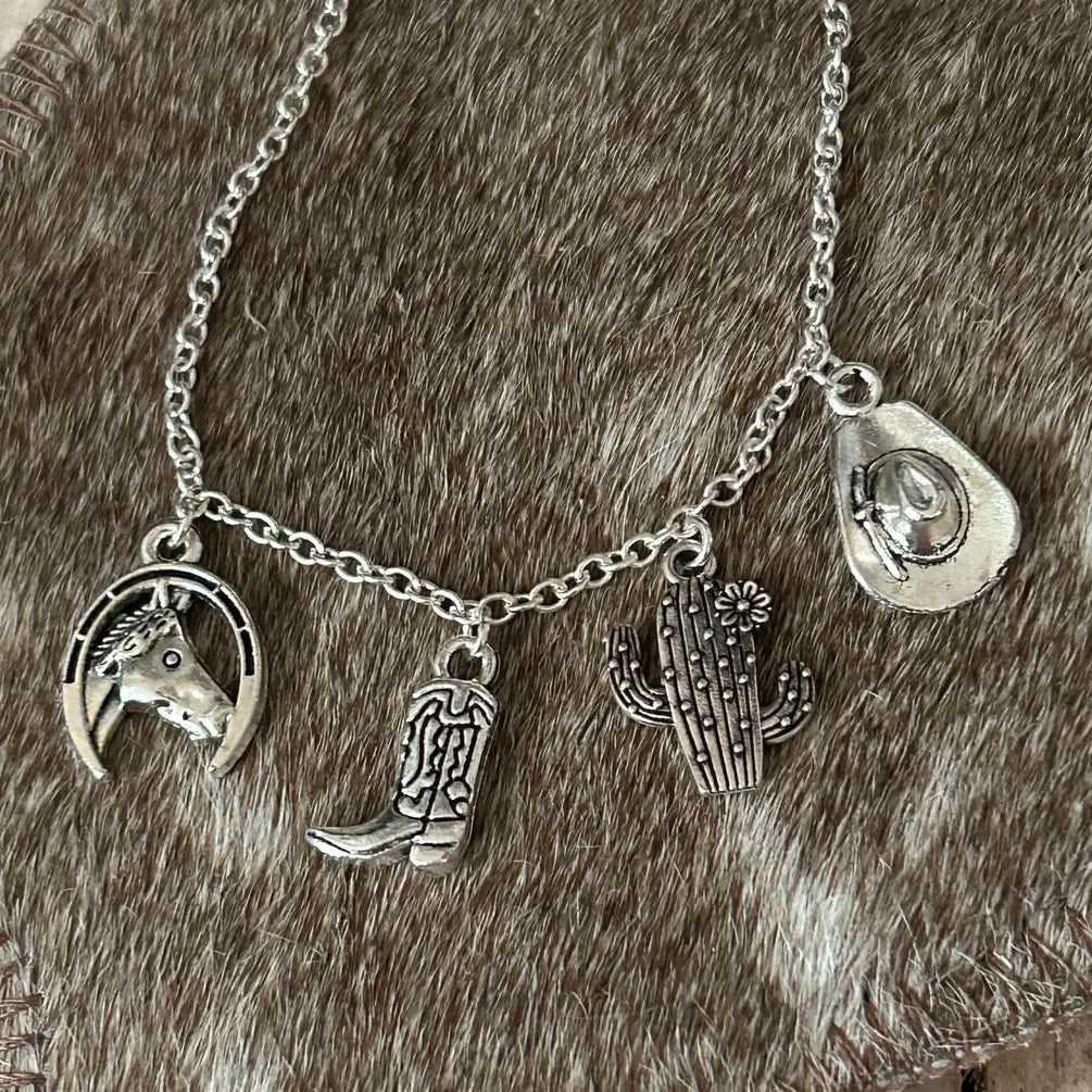 Western Charm Bracelet Cactus Boot Cowboy Hat Horseshoe