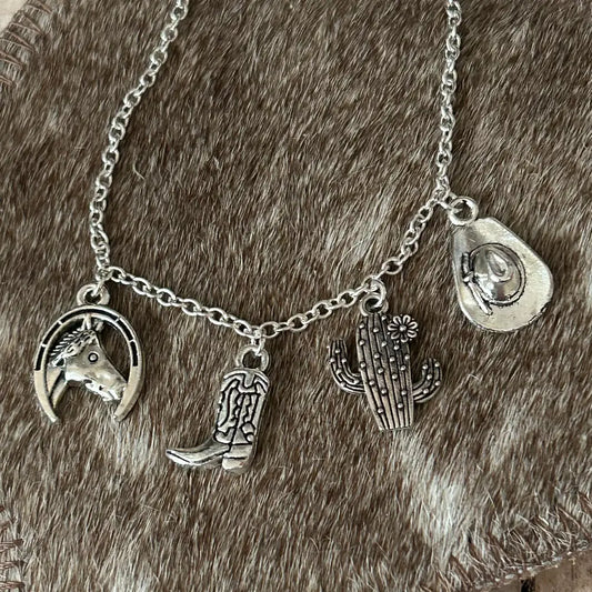 Western Charm Bracelet Cactus Boot Cowboy Hat Horseshoe