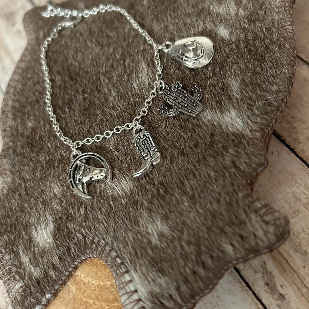 Western Charm Bracelet Cactus Boot Cowboy Hat Horseshoe