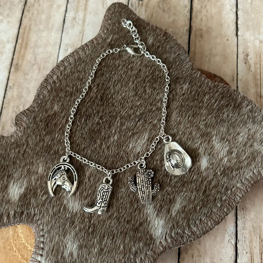 Western Charm Bracelet Cactus Boot Cowboy Hat Horseshoe