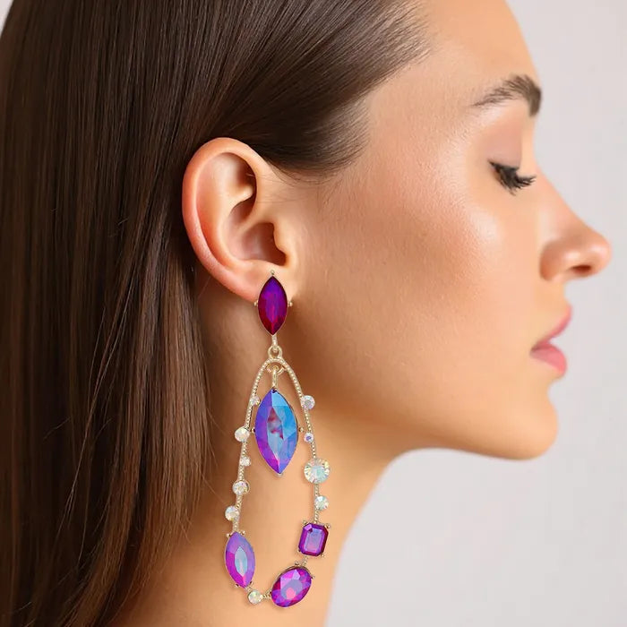 Teardrop Purple Marquise Crystal Dangle Earrings