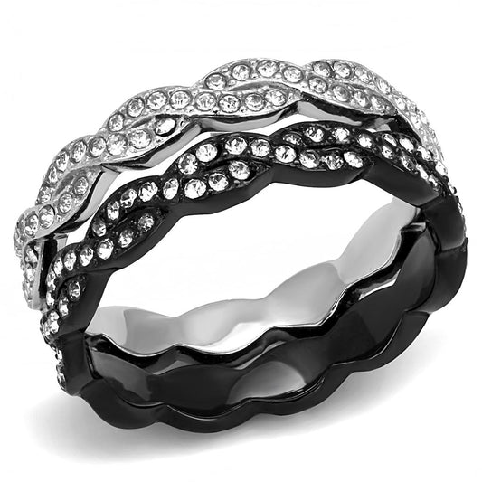 TK3265 - Two-Tone IP Black (Ion Plating) Stainless Steel Ring with Top Grade Crystal  in Clear-0