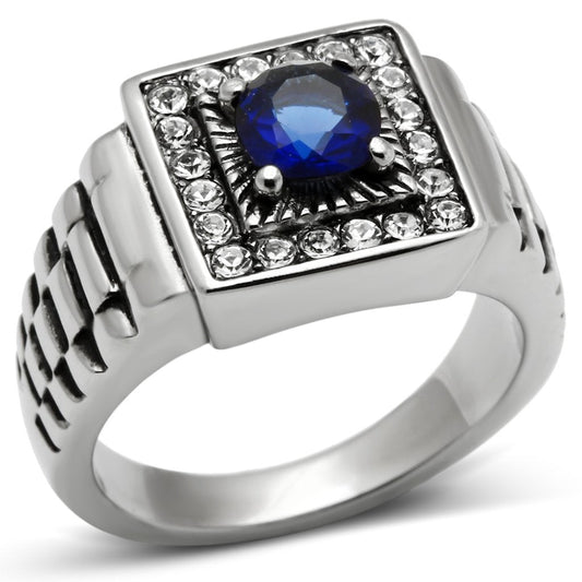 TK370 - High polished (no plating) Stainless Steel Ring with Synthetic Synthetic Glass in Montana-0