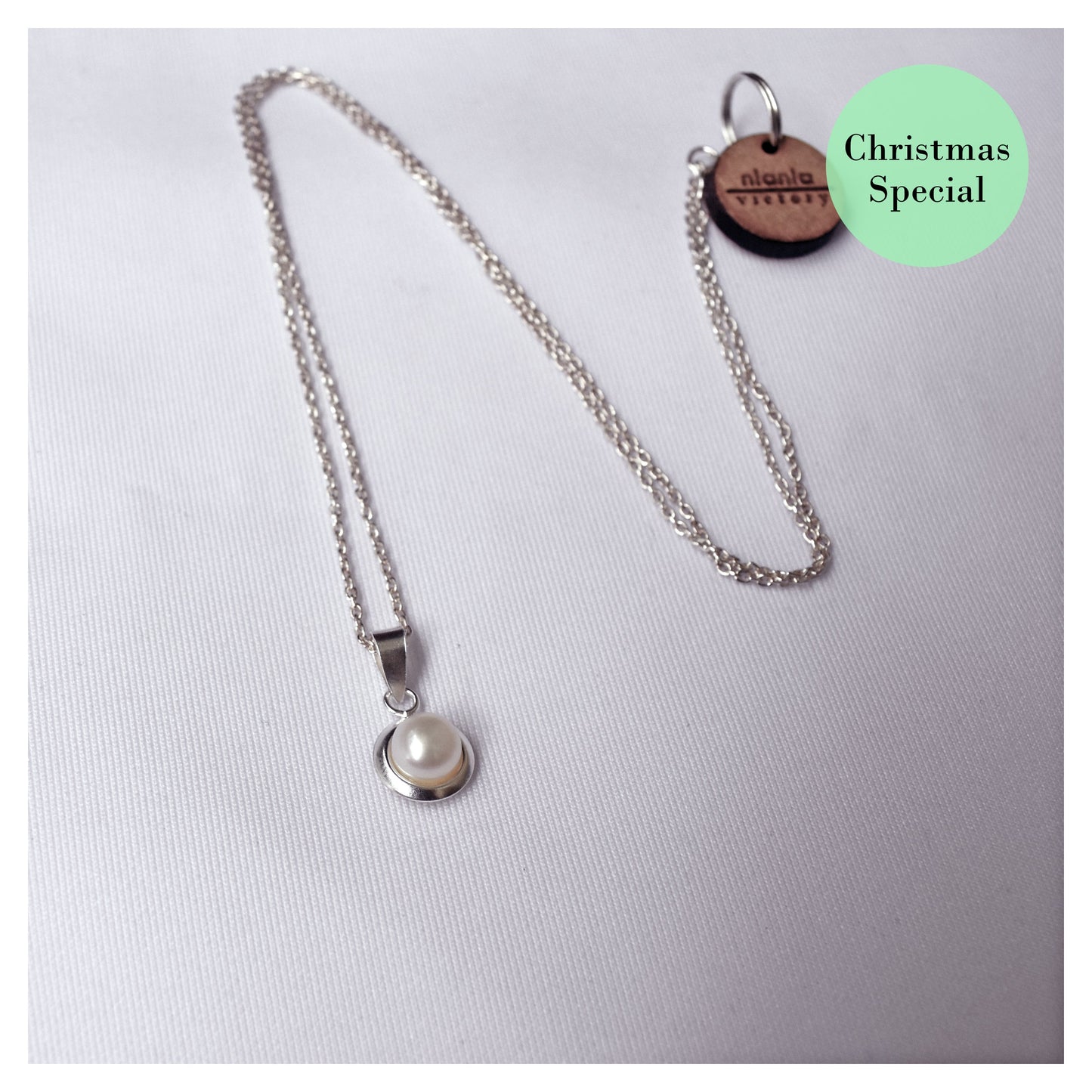 White pearl sterling silver necklace, Christmas special, .925 sterling silver necklace-0
