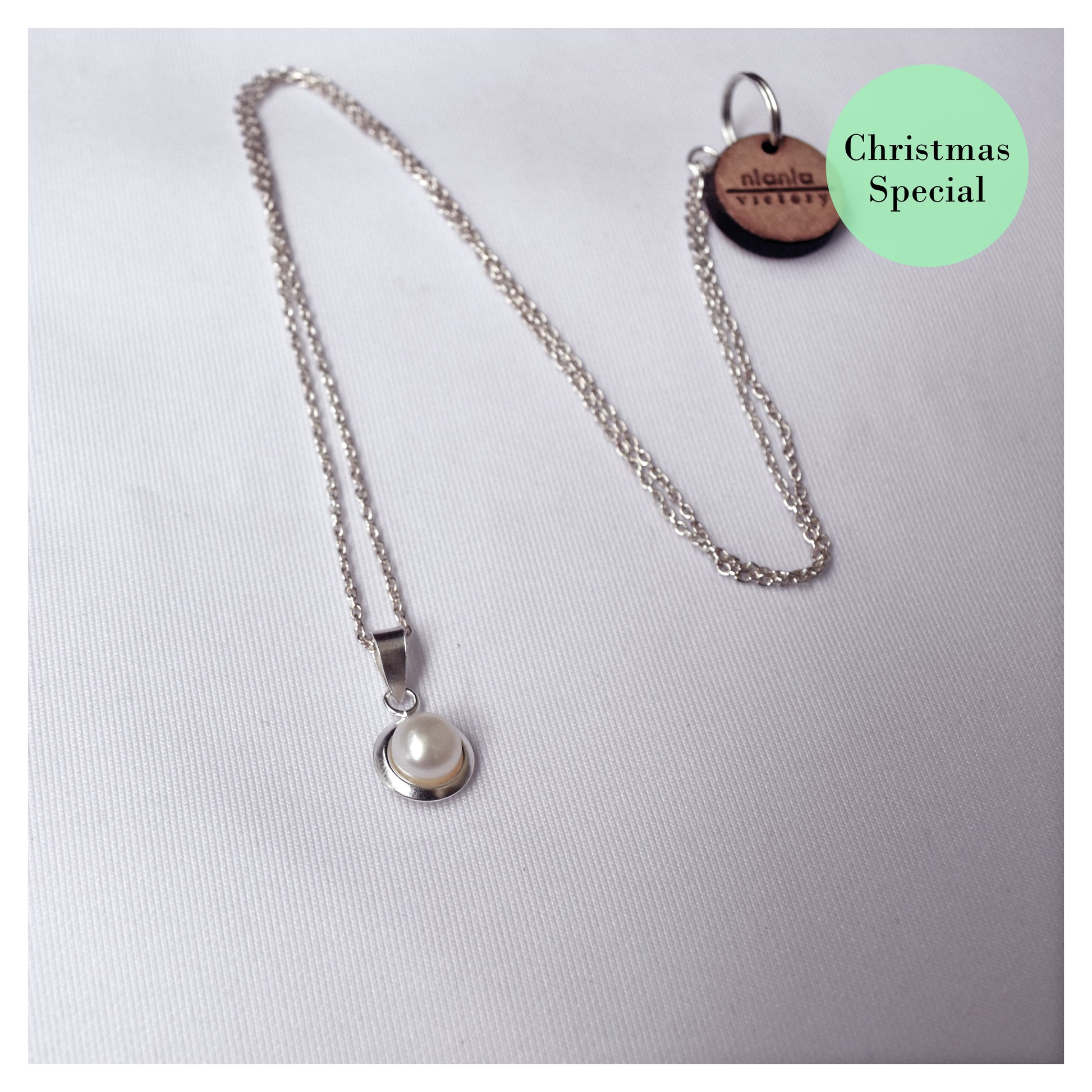 White pearl sterling silver necklace, Christmas special, .925 sterling silver necklace-0