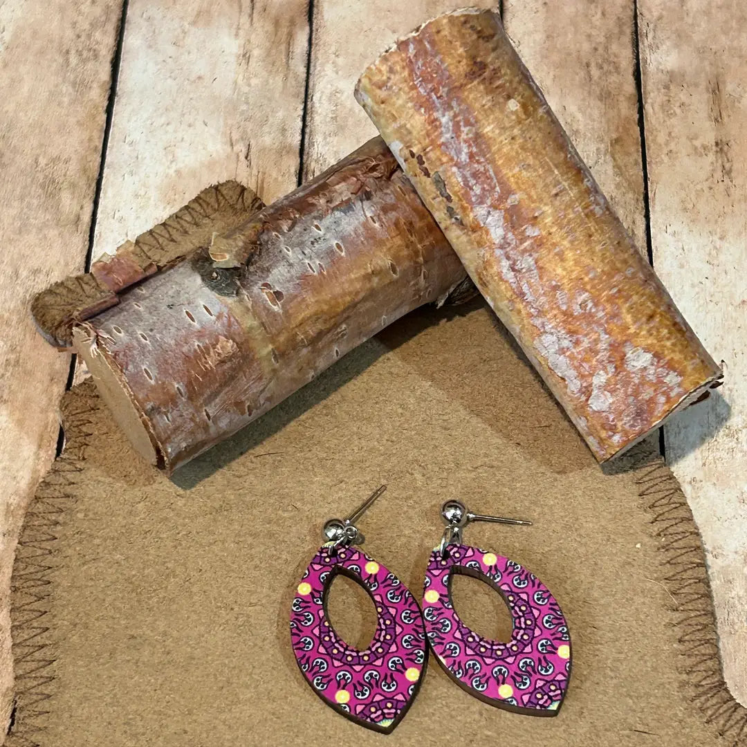 Bohemian Style Oval Print Wooden Earrings
